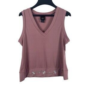 VTG Bmoss Pink Sleeveless V-neck Floral Embroidered Stretch M Top